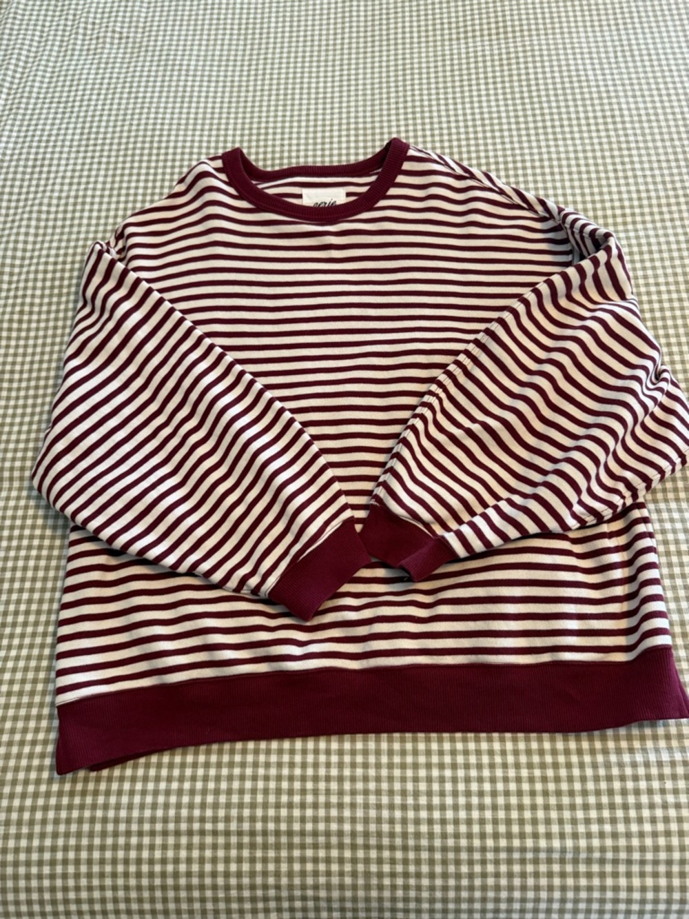 Aerie Burgundy and White Striped Crewneck Sweater